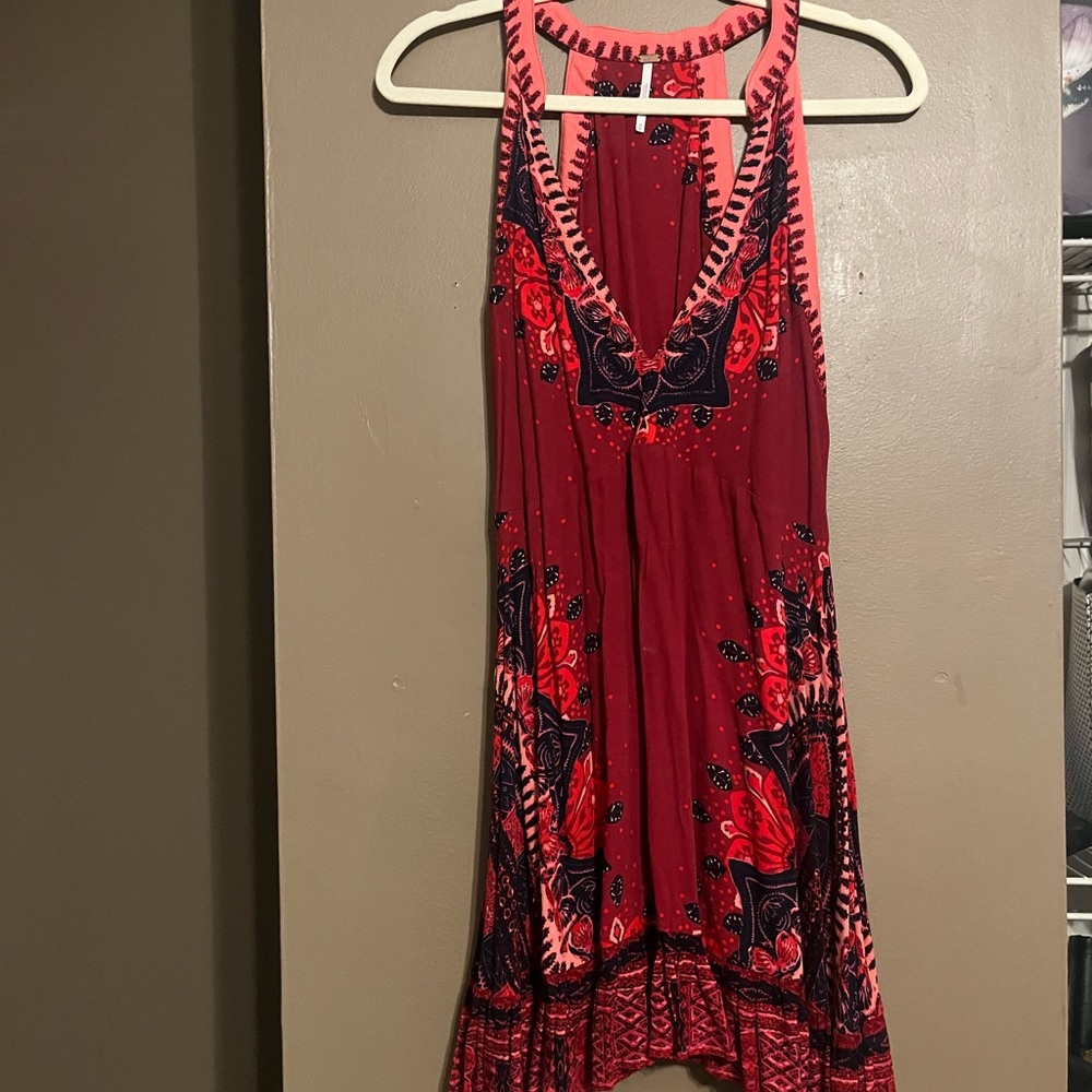 Red and Pink Sleeveless Dress